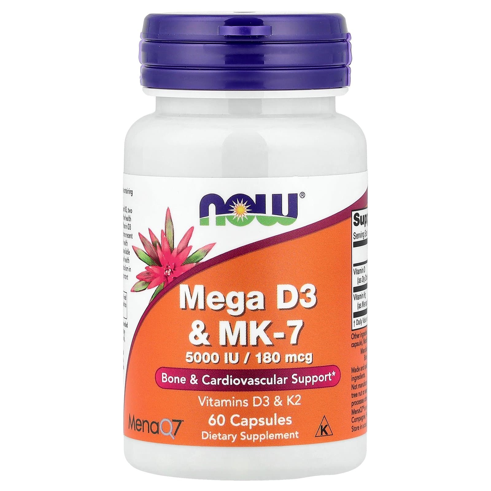 NOW Foods Mega D-3 &amp; MK-7 – 60 Capsules