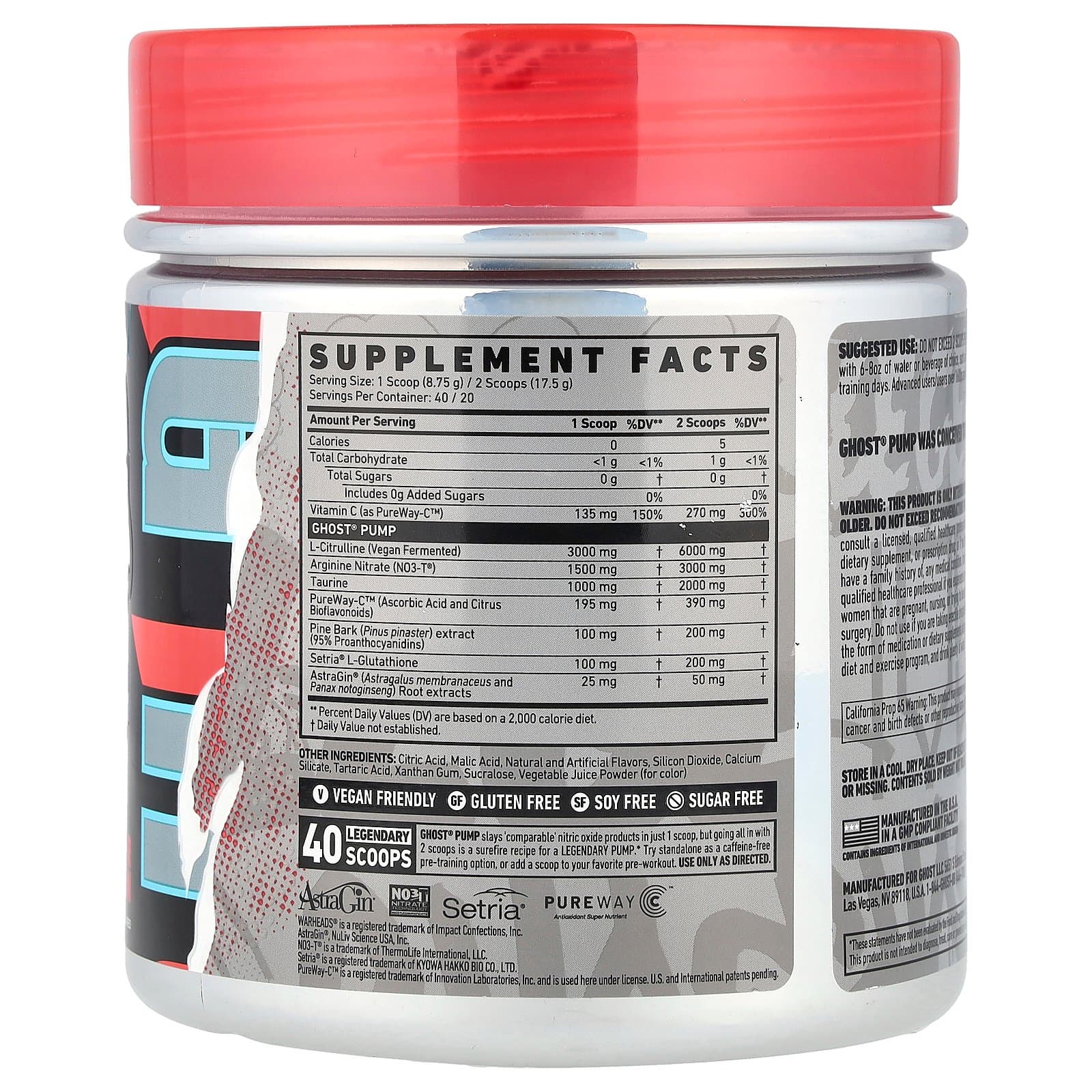 Ghost Pump Stim-Free Pre-Workout – Warheads® Sour Watermelon, 350 g (40 Servings) - Image 2