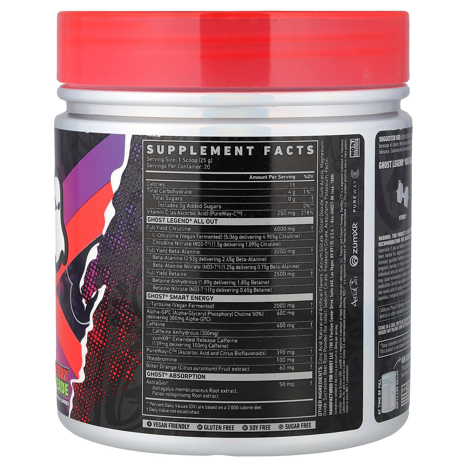 Ghost Legend All Out Pre-Workout – Cherry Limeade, 500 g (20 Servings) - Image 2