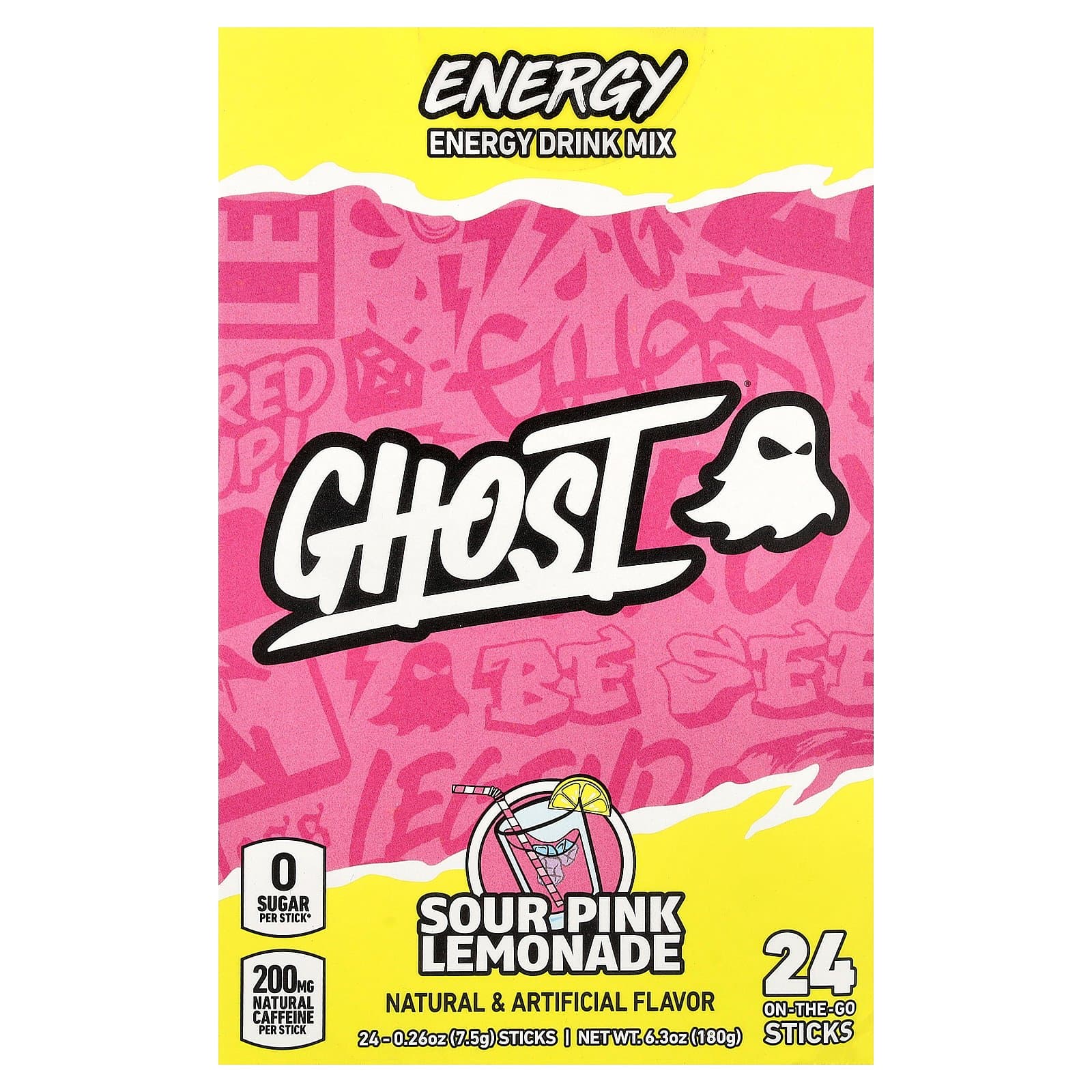 Ghost Energy Drink Mix – Sour Pink Lemonade, 24 Sticks