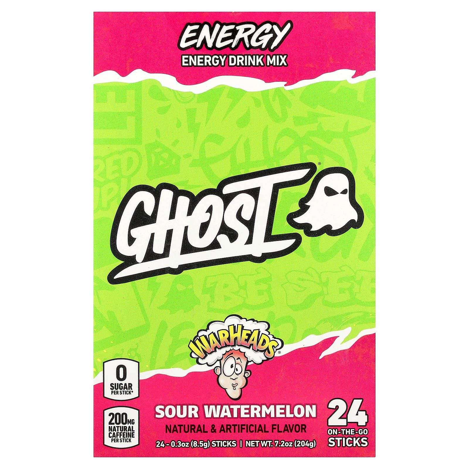 Ghost Energy Drink Mix – Warheads® Sour Watermelon, 24 Sticks
