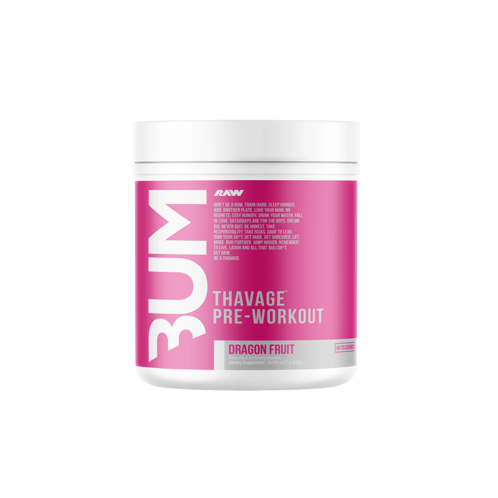 RAW Nutrition CBUM Thavage Pre-Workout – Dragon Fruit, 532 g (40/20 Servings)