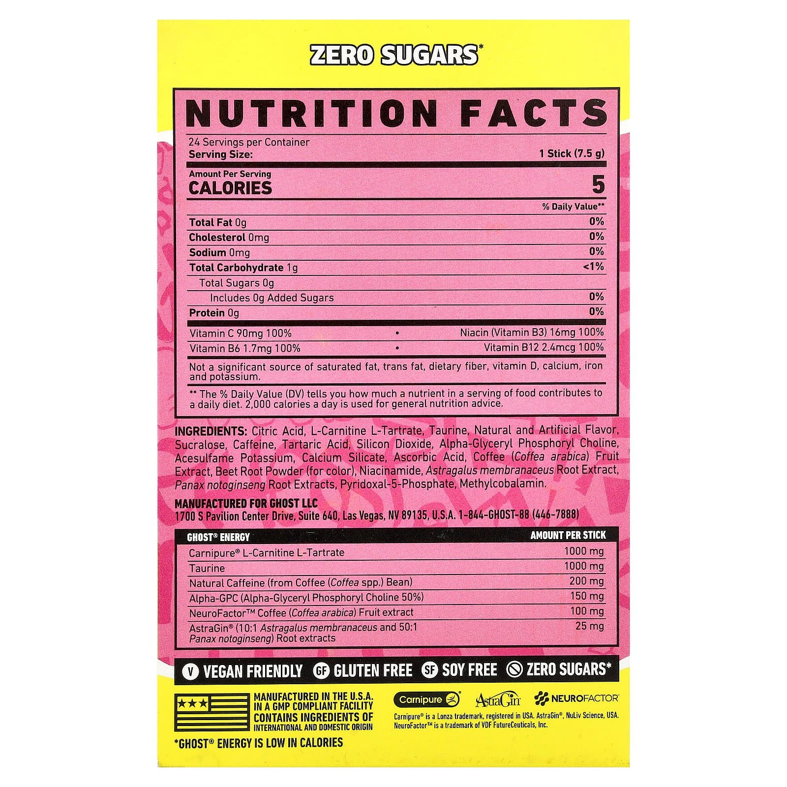 Ghost Energy Drink Mix – Sour Pink Lemonade, 24 Sticks - Image 2