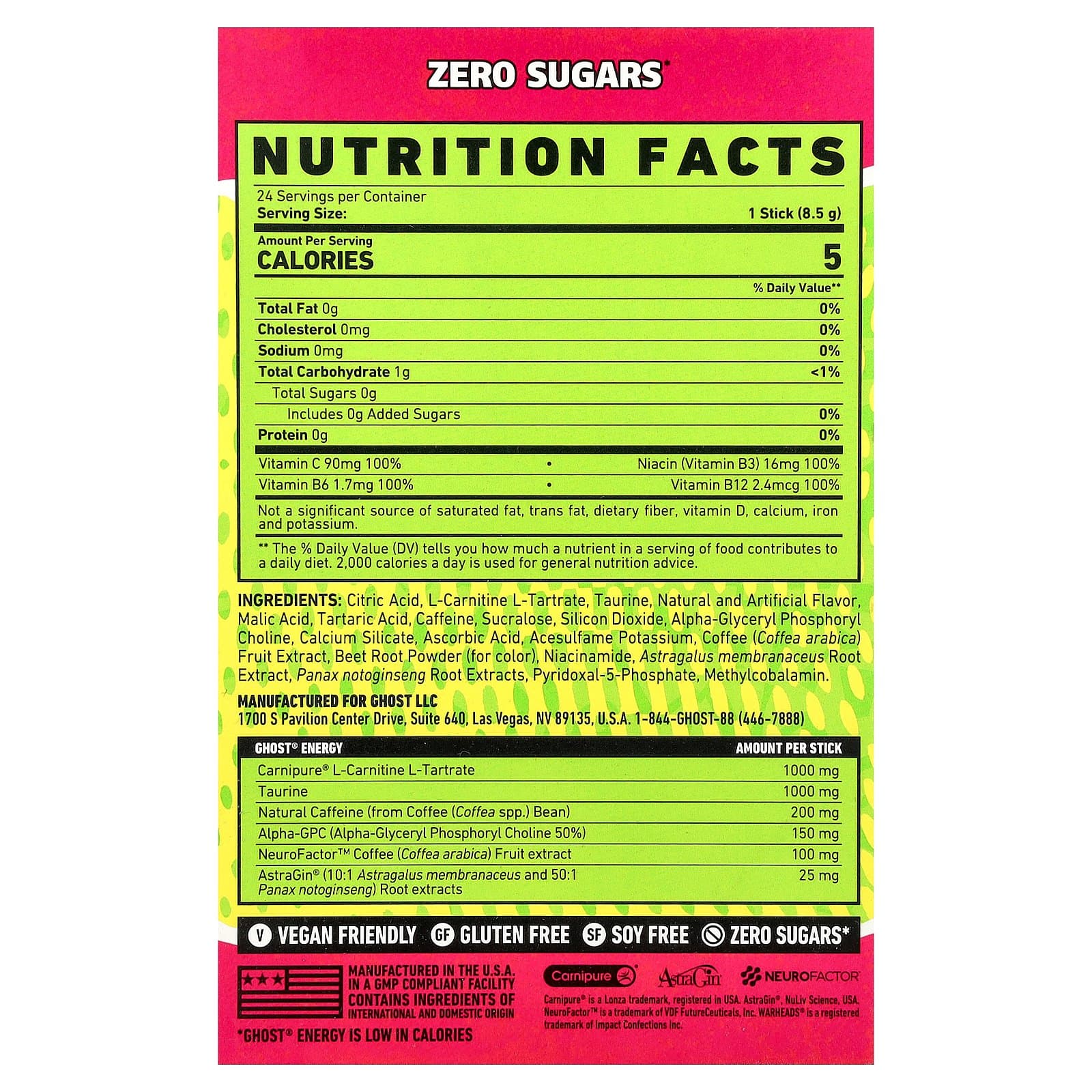 Ghost Energy Drink Mix – Warheads® Sour Watermelon, 24 Sticks - Image 2