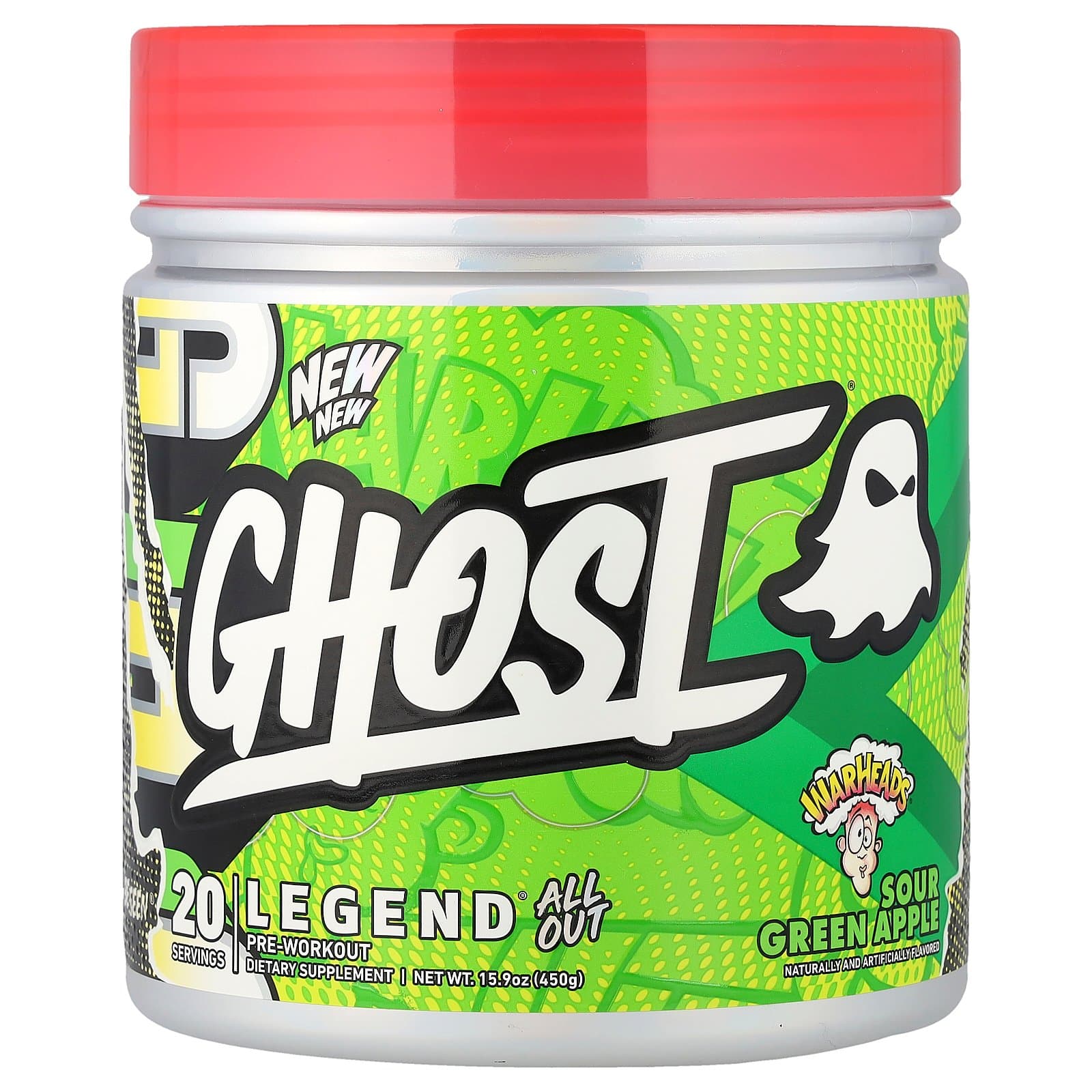 Ghost Legend All Out Pre-Workout – Warheads® Sour Green Apple, 450 g (20 Servings)