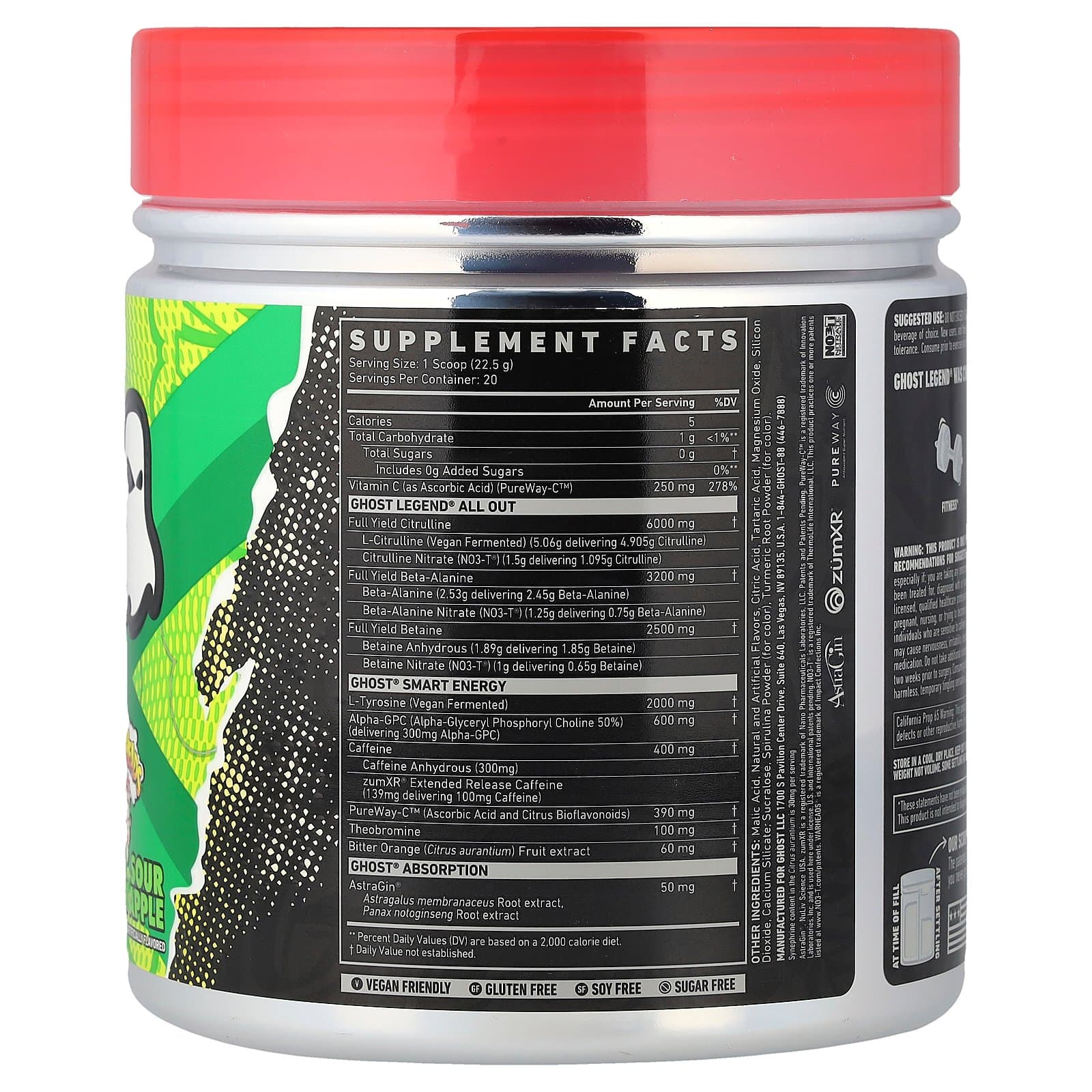 Ghost Legend All Out Pre-Workout – Warheads® Sour Green Apple, 450 g (20 Servings) - Image 2