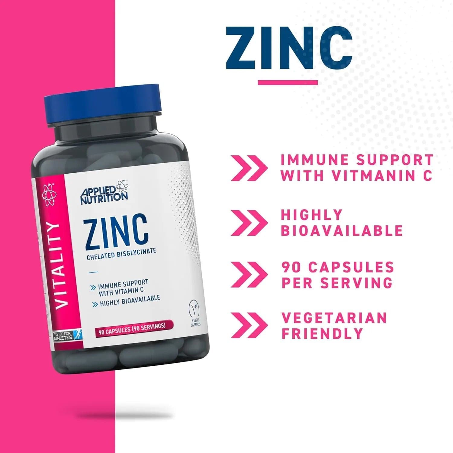Applied Nutrition Zinc Bisglycinate with Vitamin C – 90 Capsules - Image 2