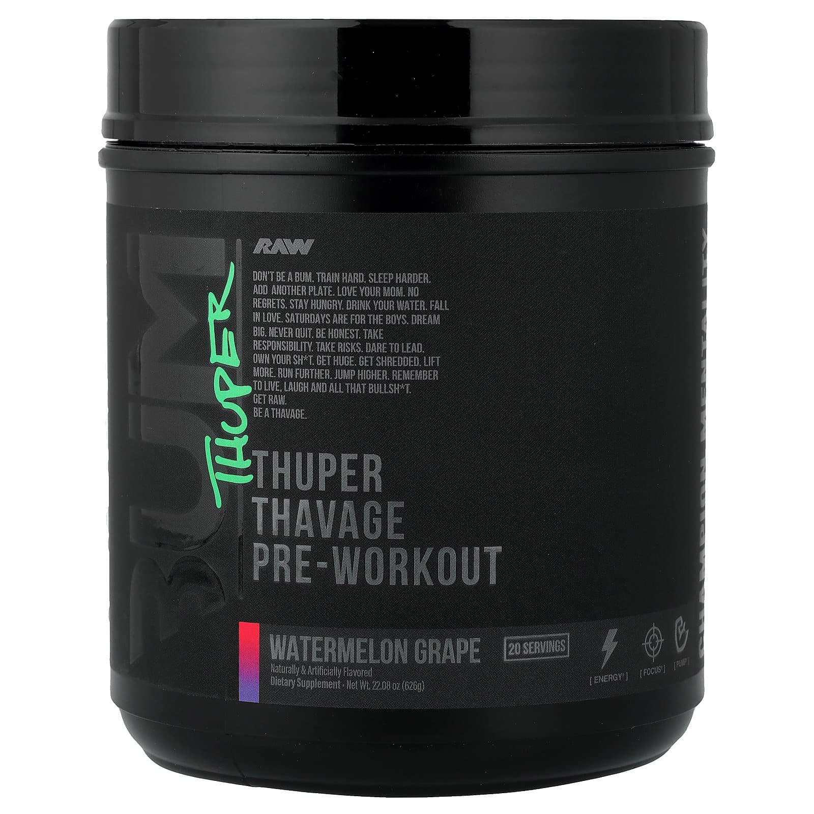 RAW Nutrition Bum Thuper Thavage Pre-Workout – Watermelon Grape, 626 g