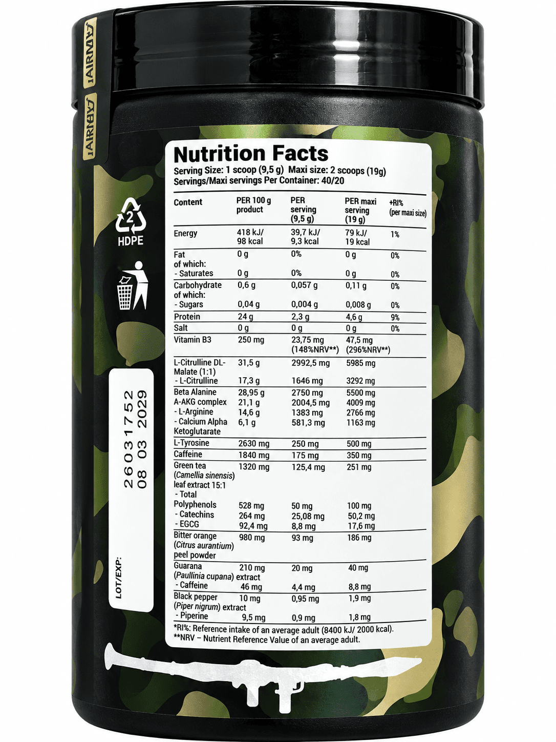 Army 1 Bazooka Pre Workout 380g - Image 2