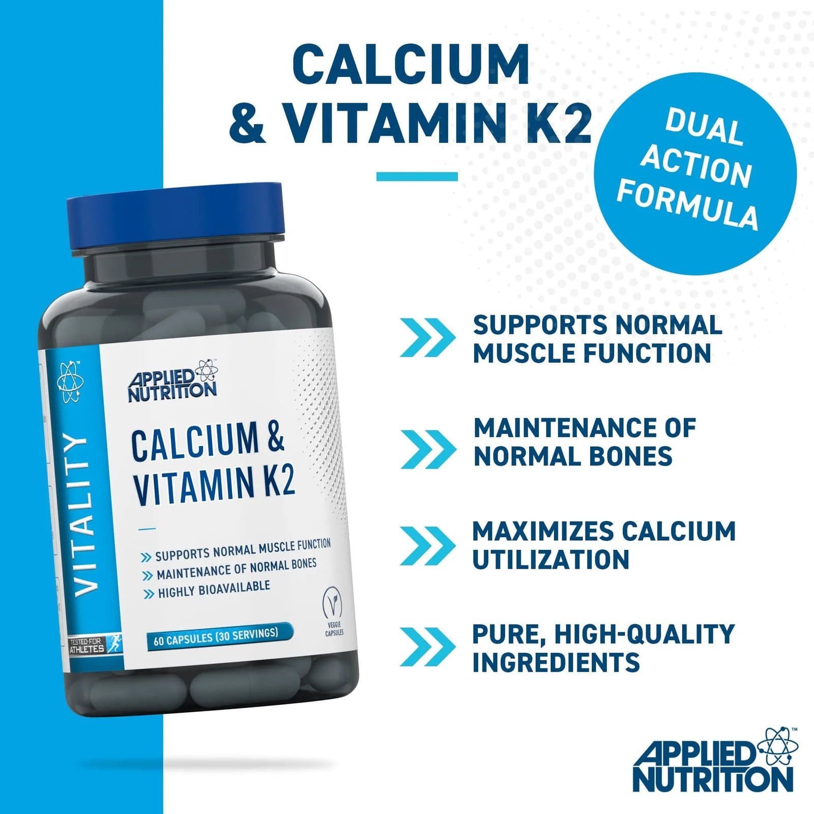 Applied Nutrition Calcium & Vitamin K2 – 60 Capsules - Image 2