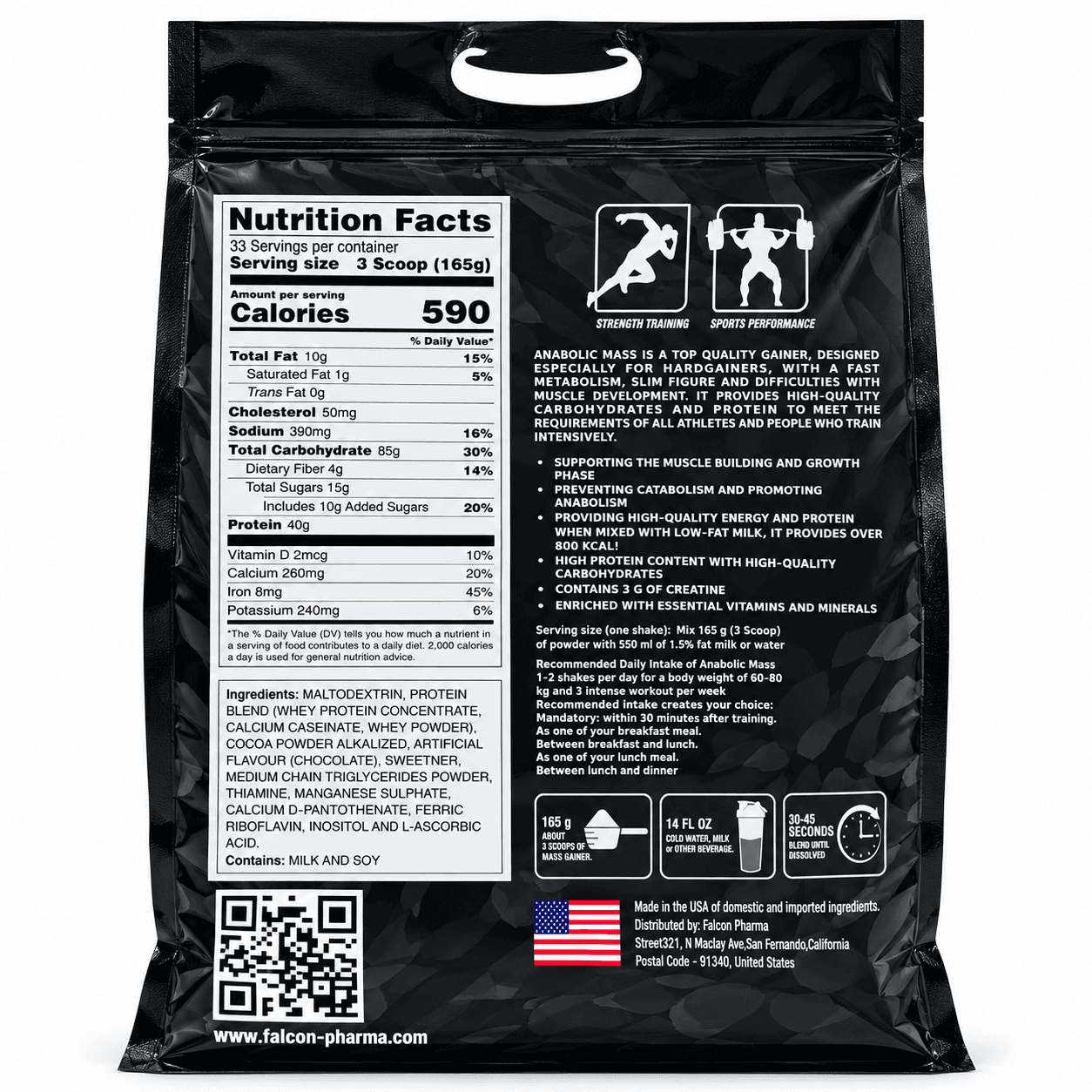 Falcon Pharma Anabolic Mass Gainer 12 lbs – Double Rich Chocolate - Image 2